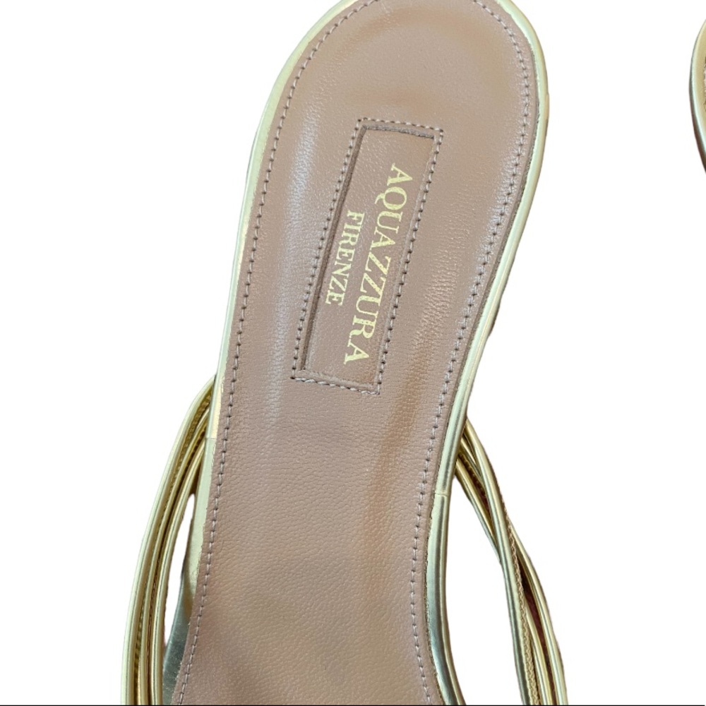 Aquazurra Pedi Gold Metallic Leather Wedge Sandals BNIB Sz EU 40 - Picture 11 of 15